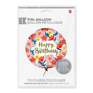 American Greetings Happy Birthday Floral Foil Uninflated Balloon with Inflation Straw