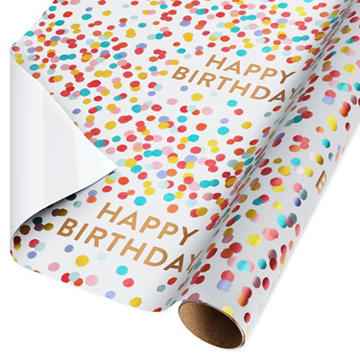 American Greetings Confetti Pattern White Birthday Foil Wrapping Paper,15 sq. ft.