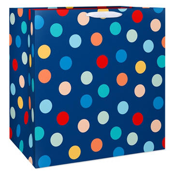 American Greetings Multi-Color Dots Navy Colossal Square Gift Bag
