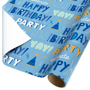 American Greetings Blue Birthday Wrapping Paper, 40 sq. ft.