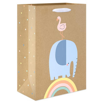 American Greetings Flamingo & Elephant Medium Kraft Baby Shower Gift Bag