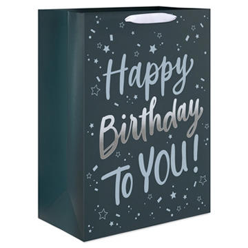 American Greetings Silver Script Jumbo Black Birthday Gift Bag