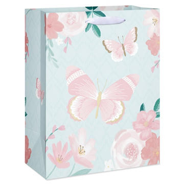 American Greetings Butterflies On Teal Everyday Large Gift Bag