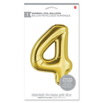 American Greetings Number 4 Large Gold Foil Uninflated Balloon