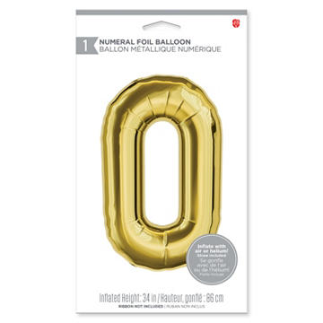American Greetings Number 0 Large Gold Foil Uninflated Balloon