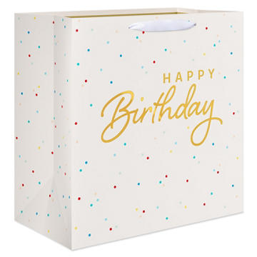 American Greetings Happy Birthday Ivory Kraft Jumbo Square Gift Bag