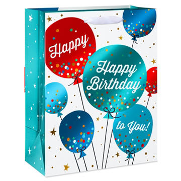 American Greetings Balloons Large White Birthday Gift Bag, 