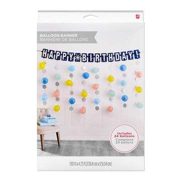American Greetings Colorful Birthday Balloon Banner Kit with Confetti Drop Decorations