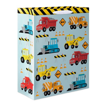 American Greetings Construction Trucks Extra Large Light Blue Gift Bag