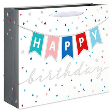American Greetings Happy Birthday Banner Confetti Large Horizontal Gift Bag