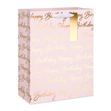American Greetings Large Pink Birthday Gift Bag for Her with Gold Hang Tag