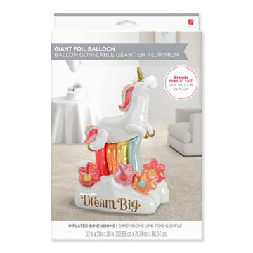 American Greetings Unicorn “Dream Big” Uninflated Giant Mylar Balloon Kit with Inflation Straw