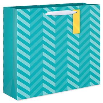 American Greetings Large Teal Chevron Gift Bag with Hang Tag