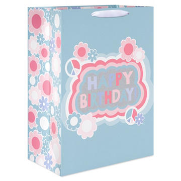 American Greetings Happy Birthday Flowers Jumbo Mint Birthday Gift Bag