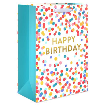 American Greetings Scattered Confetti Medium White Birthday Gift Bag