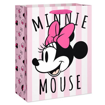 American Greetings Pink & White Stripes Large Minnie Mouse Pink Gift Bag