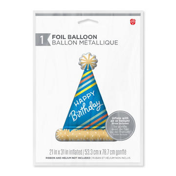 American Greetings Happy Birthday Party Hat Uninflated Foil Balloon with Inflation Straw