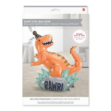 American Greetings Giant Dinosaur “RAWR!” Uninflated Mylar Balloon Kit with Inflation Straw