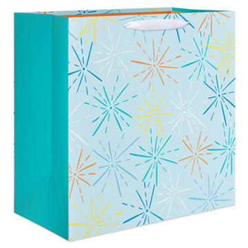 American Greetings Light Blue Starbursts Jumbo Square Gift Bag