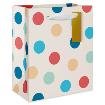 American Greetings Multi-Color Dot Ivory Small Gift Bag with Tag