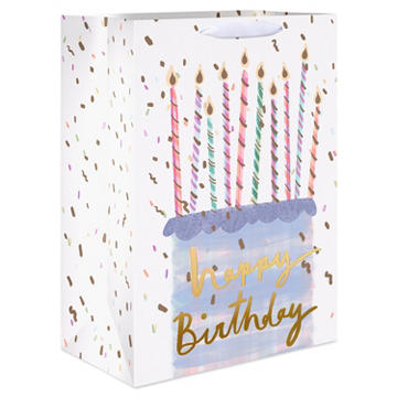 American Greetings Cake & Candles Jumbo White Birthday Gift Bag for Her