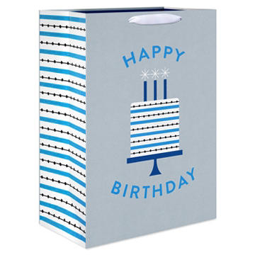 American Greetings Happy Birthday Cake Grey Birthday Jumbo Gift Bag for Him