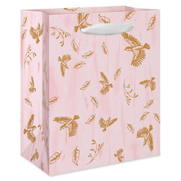American Greetings Gold Birds Light Pink Everyday Small Gift Bag