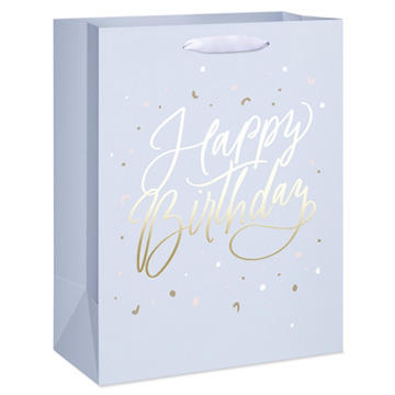 American Greetings Happy Birthday Script Lavender Large Gift Bag