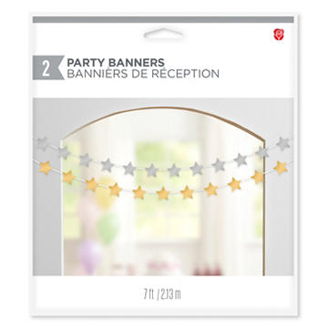American Greetings Gray & Orange Stars Party Banner Decoration, 2 ct