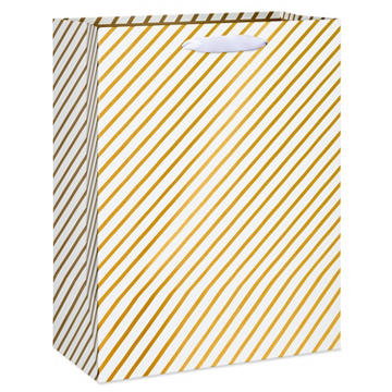 American Greetings Gold & White Diagonal Stripes Large Wedding Gift Bag