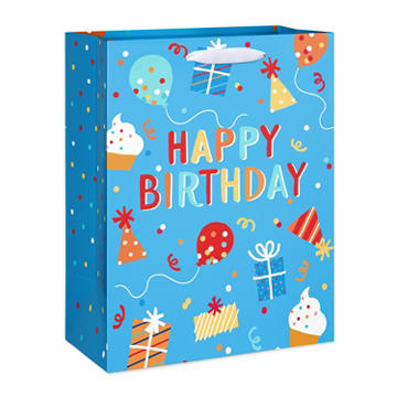 American Greetings Birthday Icons Large Blue Birthday Gift Bag