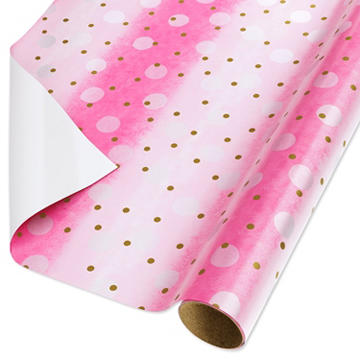 American Greetings Gold & Pink Polka Dots Wrapping Paper, 20 sq. ft.