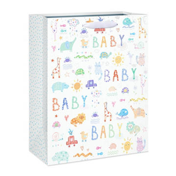 American Greetings  Zoo Animals Large White Baby Shower Gift Bag