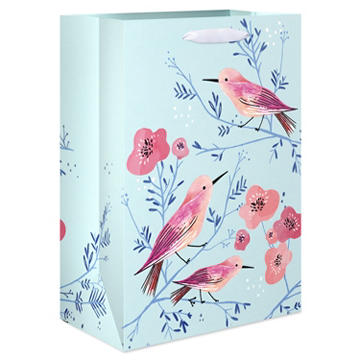 American Greetings Pink Birds On Teal Medium Gift Bag