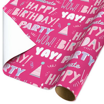 American Greetings Pink Birthday Wrapping Paper, 40 sq. ft.