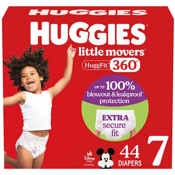Huggies Little Movers HuggFit 360° Baby Diapers with 360° Waistband, Size 7 (41+ lbs)