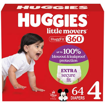 Huggies Little Movers HuggFit 360° Baby Diapers with 360° Waistband, Size 4 (22-37 lbs)