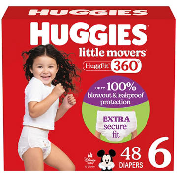 Huggies Little Movers HuggFit 360° Baby Diapers with 360° Waistband, Size 6 (35+ lbs)