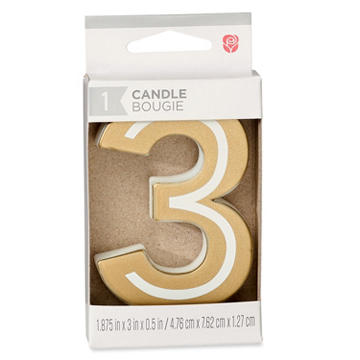 American Greetings Number 3 Gold Birthday Candle