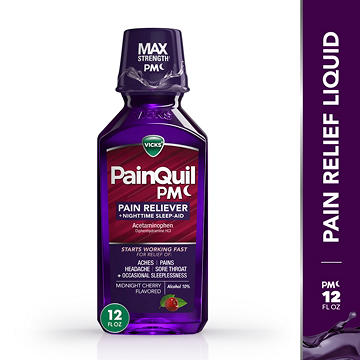 Vicks PainQuil Liquid Nighttime Pain Relief Acetaminophen Max Strength, Backache & Headache Relief + Sleep Aid