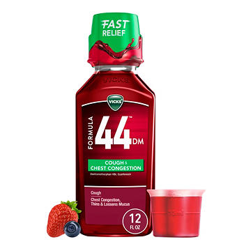 Vicks Formula 44 DM Cough & Congestion Liquid, Over-the-Counter Medicine, Powerful Daytime & Nighttime Relief, Berry Flavor