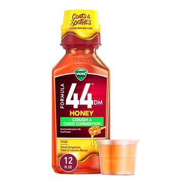 Vicks Formula 44 DM Cough & Congestion Liquid, Over-the-Counter Medicine, Powerful Daytime & Nighttime Relief, Honey Flavor