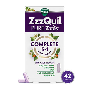 Vicks ZzzQuil PURE Zzzs Complete Sleep, Melatonin Sleep Aid with Ashwagandha & Magnesium