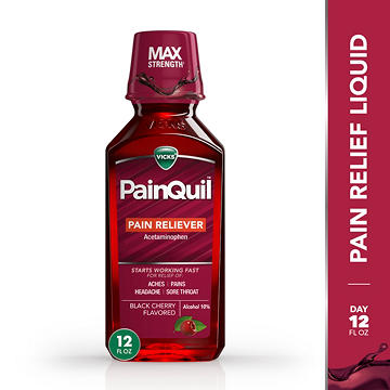 Vicks PainQuil Liquid Daytime Pain Relief Acetaminophen Max Strength, Backache & Headache Relief