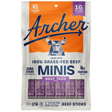 Archer Zero Sugar 4g Protein Grass-Fed Beef Mini Sticks - Beef Taco