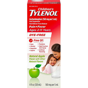 Tylenol Children's Dye Free Pain Relief Fever Reducer 160 mg Liquid - Apple