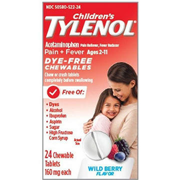 Tylenol Children's Dye Free Pain Relief Fever Reducer 160 mg Chewables - Wild Berry