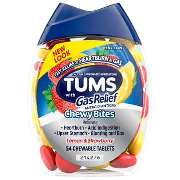 Tums Chewy Bites Chewable Antacid Tablets with Gas Relief, Lemon & Strawberry