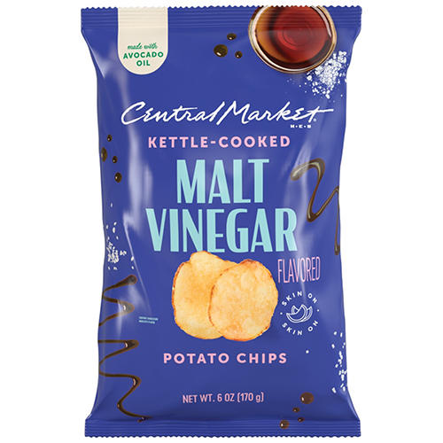 Central Market Kettle-Cooked Potato Chips - Malt Vinegar, 6 oz