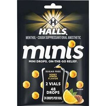 Halls Minis Sugar Free Cough & Throat Relief Drops - Honey Lemon, 2 pk